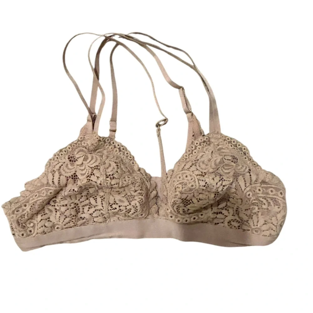 Aerie Beige Lace bralette bra intimate tan pink wireless - Picture 1 of 3